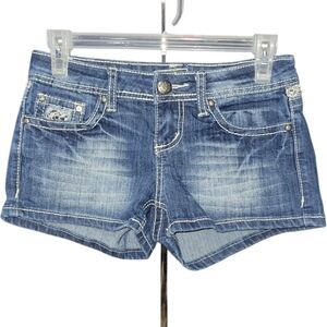 Soundgirl bling crochet/lace sequin denim jean shorts Size 1